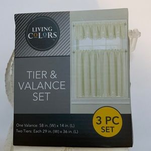 Tier and Valance 3 piece set cream batten-burg lace